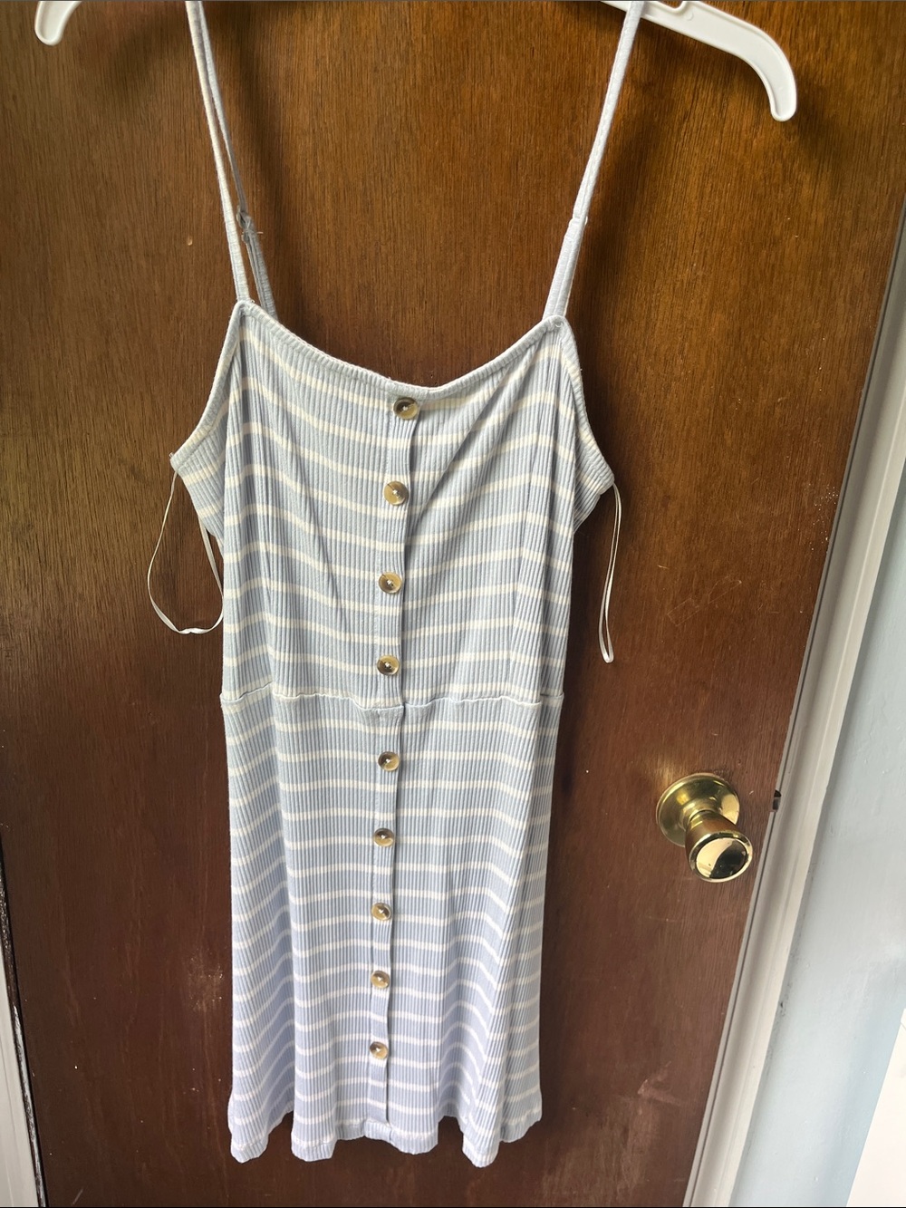 Mandee Light Blue and White Ribbed Striped Tank Dress